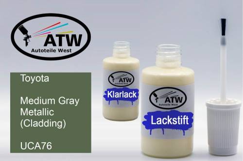 Toyota, Medium Gray Metallic (Cladding), UCA76: 20ml Lackstift + 20ml Klarlack - Set, von ATW Autoteile West.